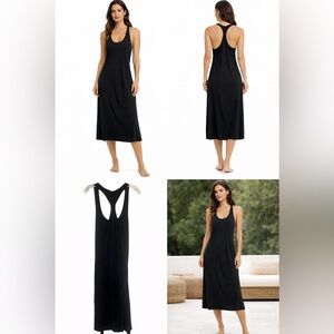 James Perse Dress Women Scoop Neck Racerback Pullover Midi Cloth Belt Navy Sz 1